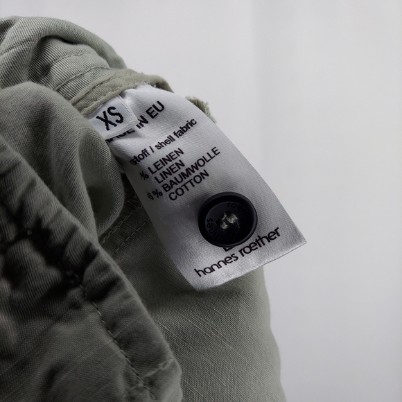 Hannes Roether Linen-Cotton Shorts Women XS Green Shortie Pleated Slash Pockets - Picture 9 of 10